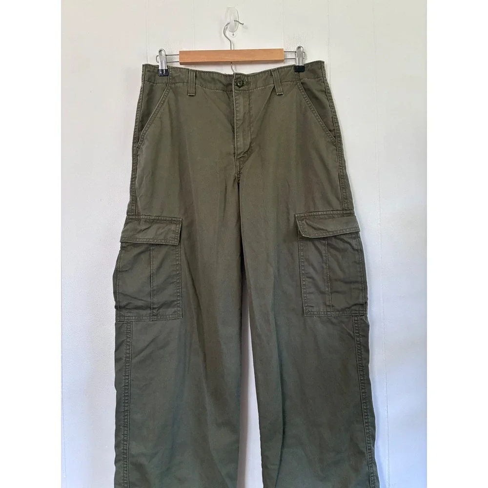 Levis 94 Baggy Cargo Pants Olive Green Womens 30 Wide Leg Utility Streetwear - Picture 2 of 9